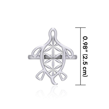 Turtle with Flower of Life Shell Silver Ring TRI1894 - Jewelry